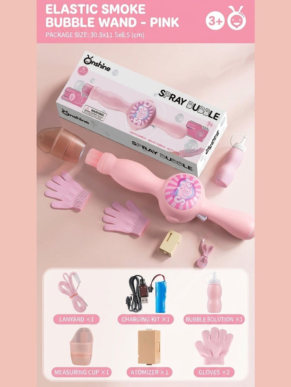 Varitas Mágica De Burbujas Humo Recargable con Luces Colores Y Sonido