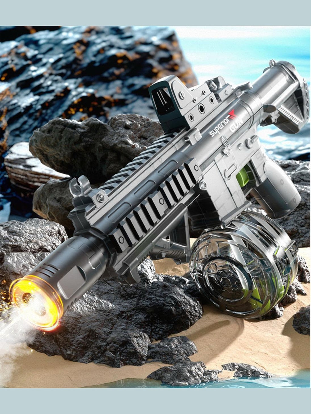 PISTOLA LANZA AGUA ELECTRICA CON LUZ RGB HUMO M416