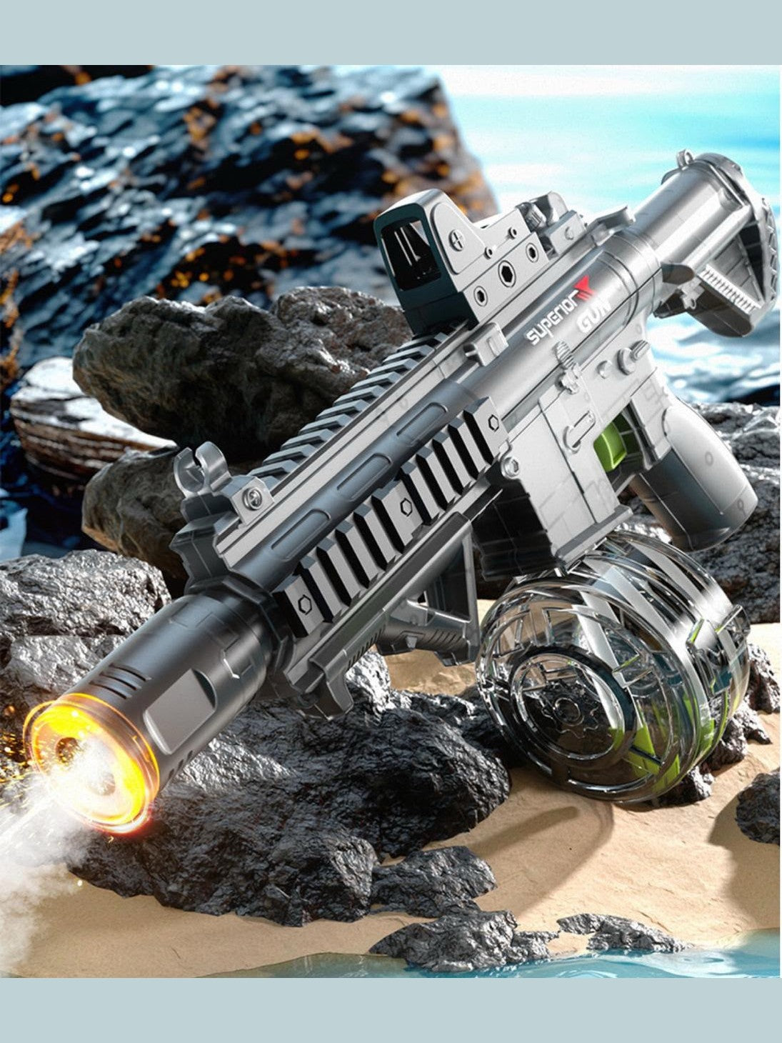 PISTOLA LANZA AGUA ELECTRICA CON LUZ RGB HUMO M416